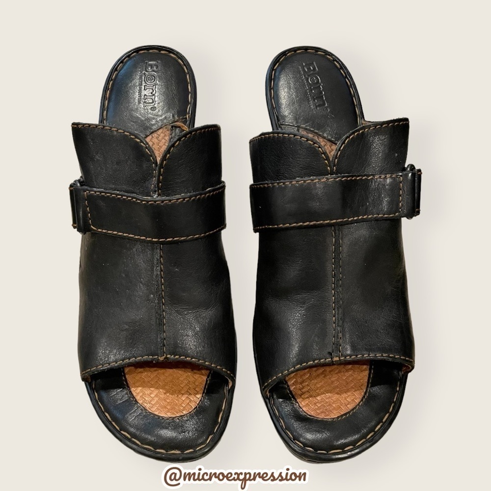 Born Black Real Leather Platform Mules Clogs Buckle Everyday Fashion Cute Heels - Picture 3 of 10